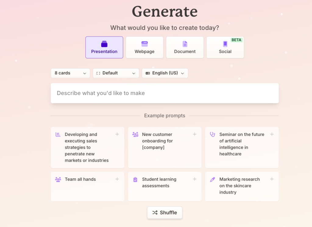 Gamma Use One Prompt