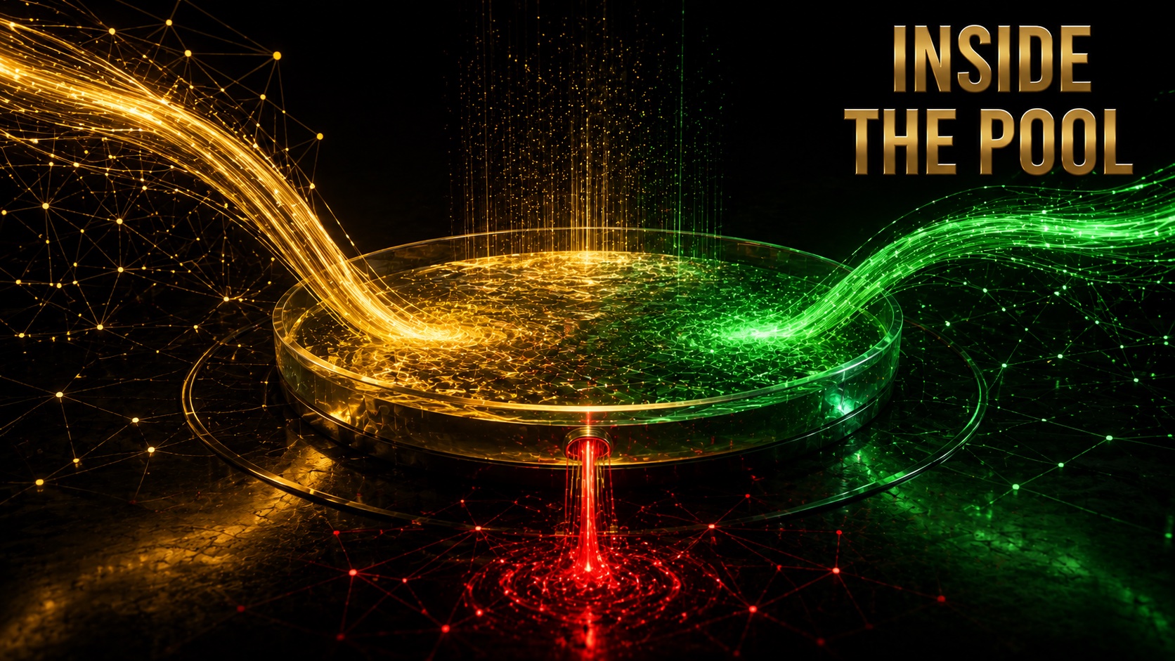 Abstract visualisation of an automated market maker liquidity pool with paired token flows