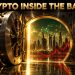 A private bank vault door opening onto glowing Bitcoin and Ether network lines above a night skyline in Dubai