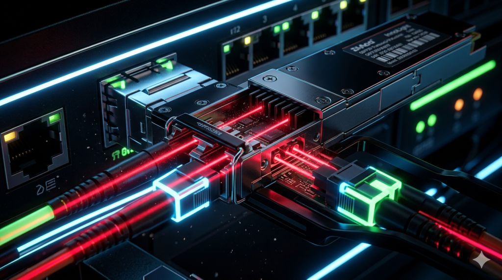 Optical transceiver module with red laser beams