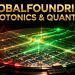 Silicon photonics wafer glowing with optical light beams inside a semiconductor foundry