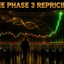 Trading floor screens showing a biotech stock gapping higher after clinical trial data
