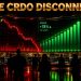 Futuristic trading floor showing a steep red candlestick decline against rising green revenue bars