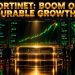 Futuristic trading floor with green momentum candles and red warning candles as investors weigh Fortinet stock after a record quarter